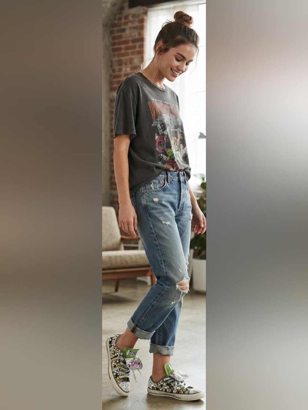Womens Embellished Green Multi-Accent Sneakers